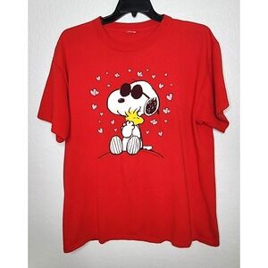 Vintage Snoopy Woodstock Shirt Red Peanuts Love Hearts Graphic Tee XL